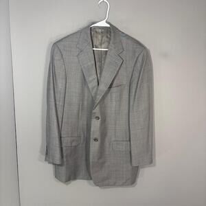 Ermenegildo Zegna Suit Jacket Mens 44R Gray Plaid Trofeo Wool Gold Woolmark